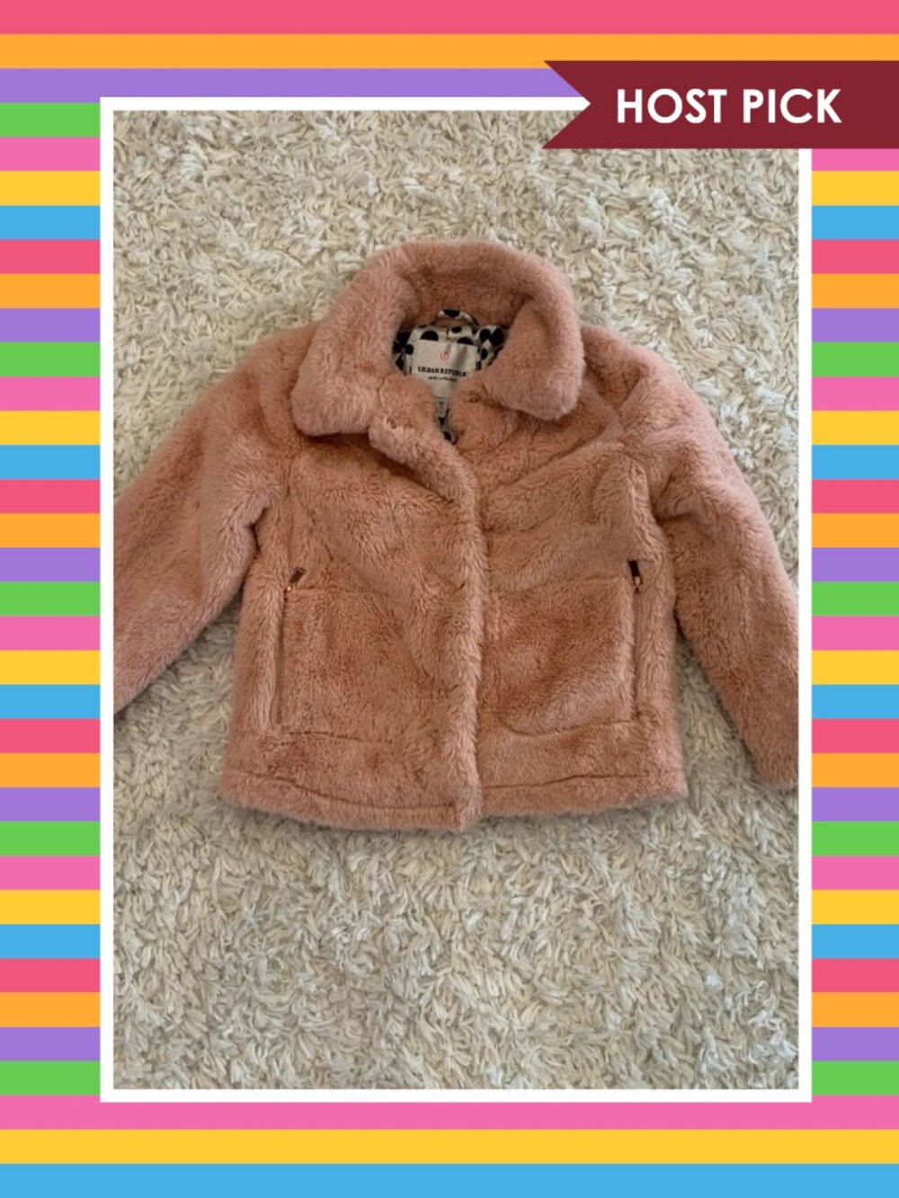 Urban Republic Girls’ Collection Rose Gold Faux Fur Teddy Overcoat (M)